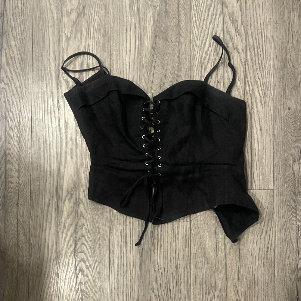 Reformation Black Lace-Up Camisole